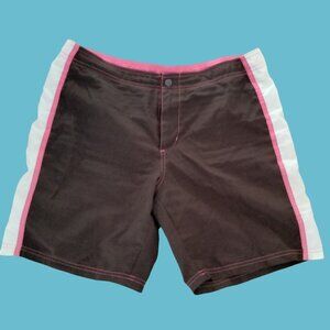Now Womens Shorts Brown Pink Size 12 Quick Dry Sport  Stripes Trimmed Pockets